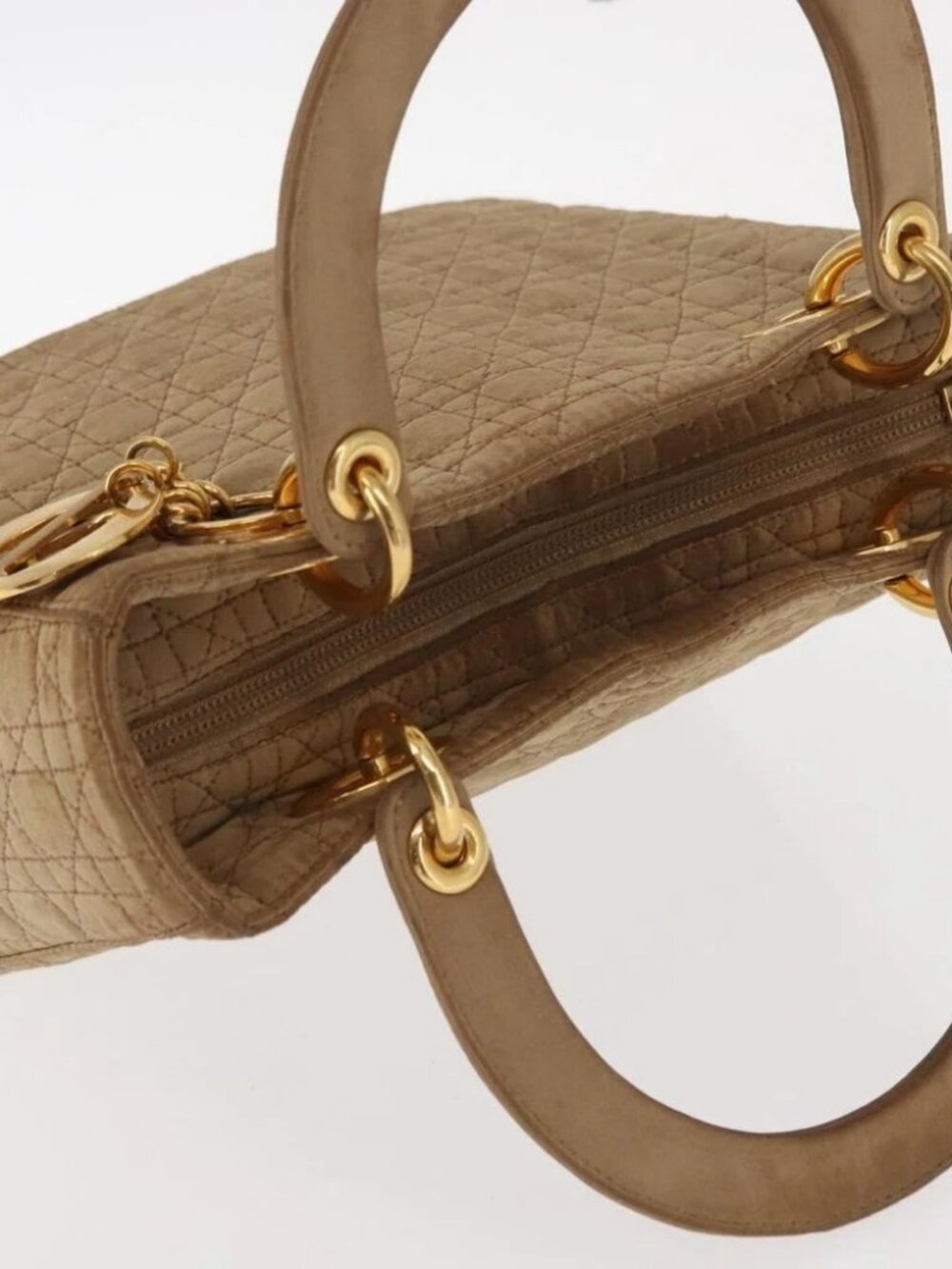 Christian Dior Lady Dior Canage Hand Bag Nylon Beige Gold - Picture 9 of 16